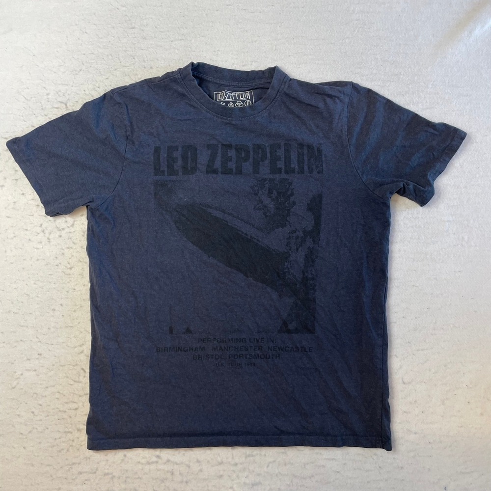 Led Zeppelin Graphic T-Shirt Mens XL Blue UK Tour 1969 Short Sleeve Crew Neck